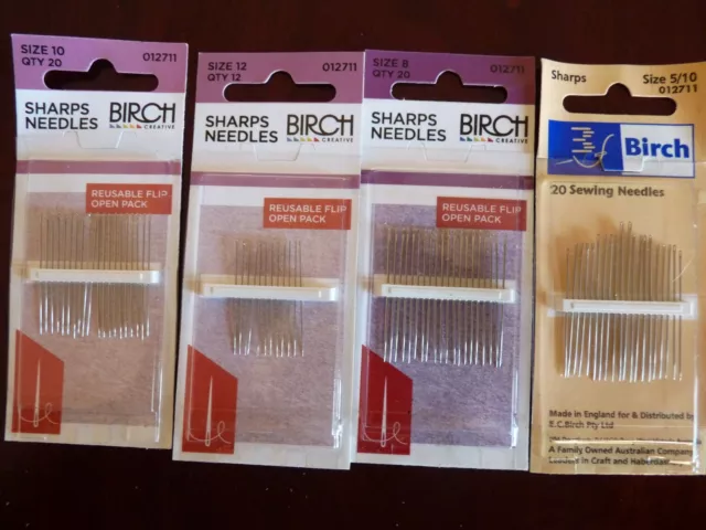 Birch - Sharps Sewing Needles - Size 12 Qty 12 Or Size 8,10,3/9 Or 5/10 Qty 20