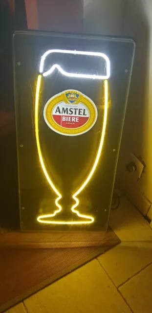 Enseigne Publicitaire Biere Amstel Lumineuse Vintage Parfait Etat 72 Cm Par 38