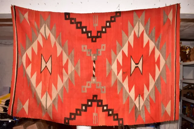 ATQ NAVAJO GERMANTOWN SERAPE CLASSIC RUG BLANKET LARGE RED 83x55 NATIVE AMERICAN