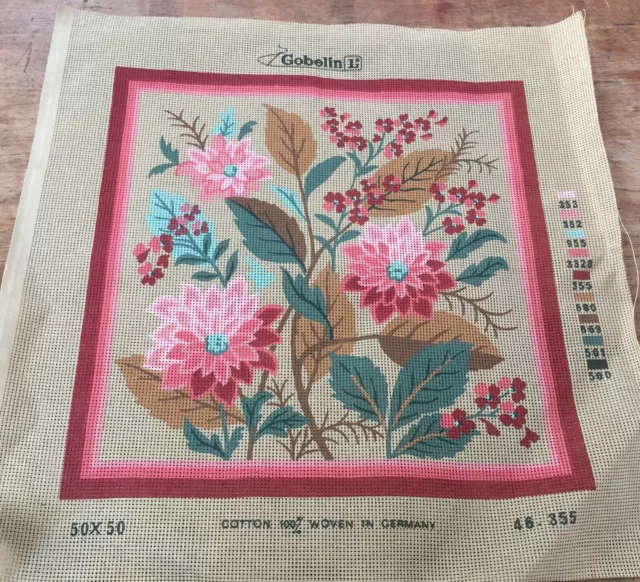 VINTAGE & NEW GOBELIN FLORAL PINKS TAPESTRY CANVAS  15" X 15" ref 46 855