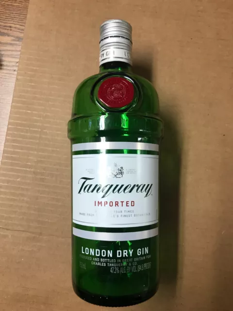 Green Glass 750 ml Tanqueray Bottle EMPTY with Original Lid