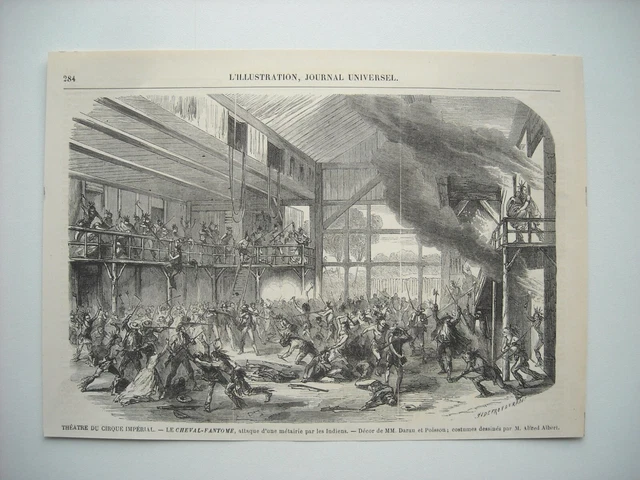 Gravure 1860. Theatre Du Cirque Imperial. Le Cheval-Fantome, Attaque D’une Metai