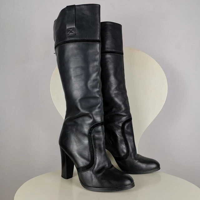 FAITH Y2K BLACK leather suede trim knee length boots uk 5 glam minimal gothic £34.99 PicClick UK
