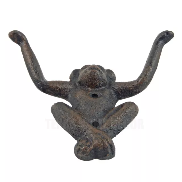 Monkey Double Wall Hook Cast Iron Coat Towel Key Hanger Antique Style Dark Brown 3