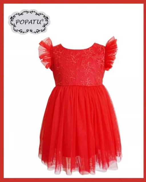 Popatu Baby Girl Tulle Flutter Sleeve Dress Size 24 Months