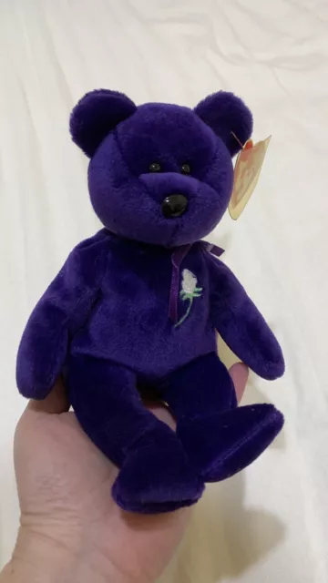 TY Beanie Baby - PRINCESS DIANA the Purple Teddy Bear (1997 -RETIRED) MWMTs MINT