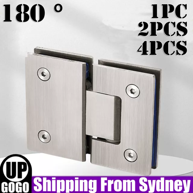 1-4PCS 180° Stainless Steel Shower Screens Glass Hinge Frameless Door Enclosures