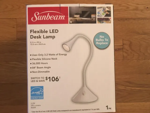 New Sunbeam Flexible Neck Led Desk Lamp Adjustable Light Energy Star White