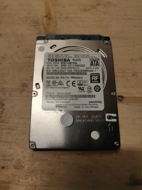 Toshiba MQ01ABF050 500 Go 2.5" SATA Disque dur HDD 5400 tr/min - Comme neuf