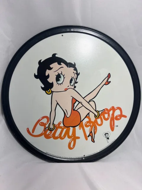 Betty Boop 11.75" Round Tin Sign Vintage 50s Look White W/red Letters @TD