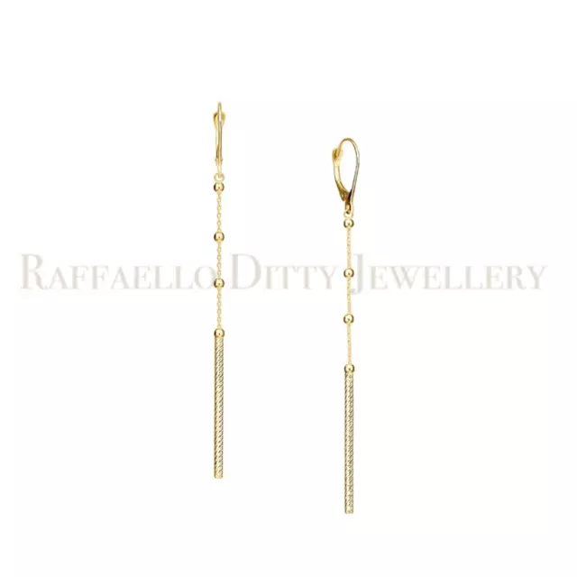 14k Yellow Gold Dangle Earrings Long Drop Cylinder Spiral Finish Gift for Mom