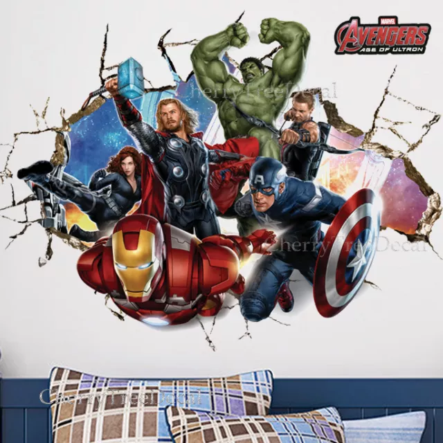 Calcomanía de pared crack de superhéroes Vengadores pegatina para niños decoración de dormitorio arte Hulk Ironman 2