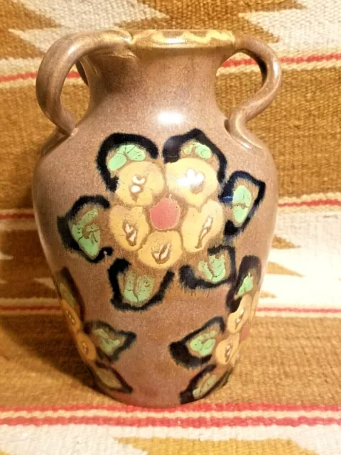 COOL CARL GEBAUER 1920s SECESSIONIST ART DECO 8" POTTERY 3 HANDLE VASE COBALT