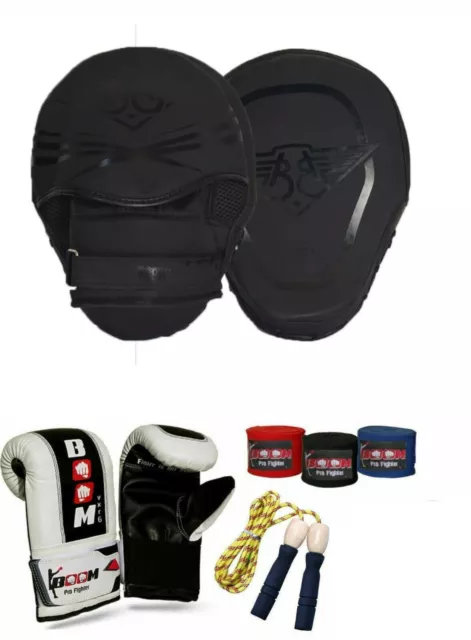 Boxing Gloves and Focus Pads Set Hook & Jabs Mitts Punch Gym Training MMA