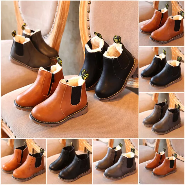 Girls Kids Boys Winter Warm Fur Lined Shoes Ankle Boots Child Chelsea UK Shoes