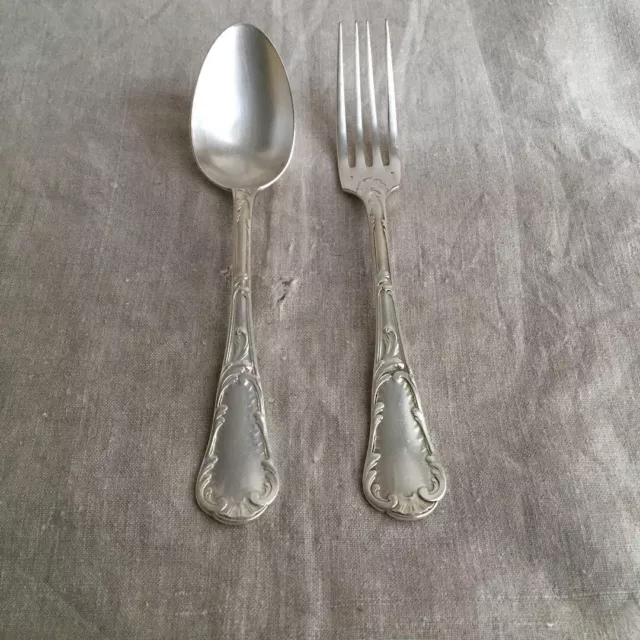 Christofle Fork and Spoon Set Chrysantème Series Silverplated Tableware France