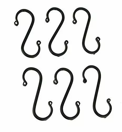 6 Wrought Iron S Hooks- Hand Forged with Scrolls (Set of Six)