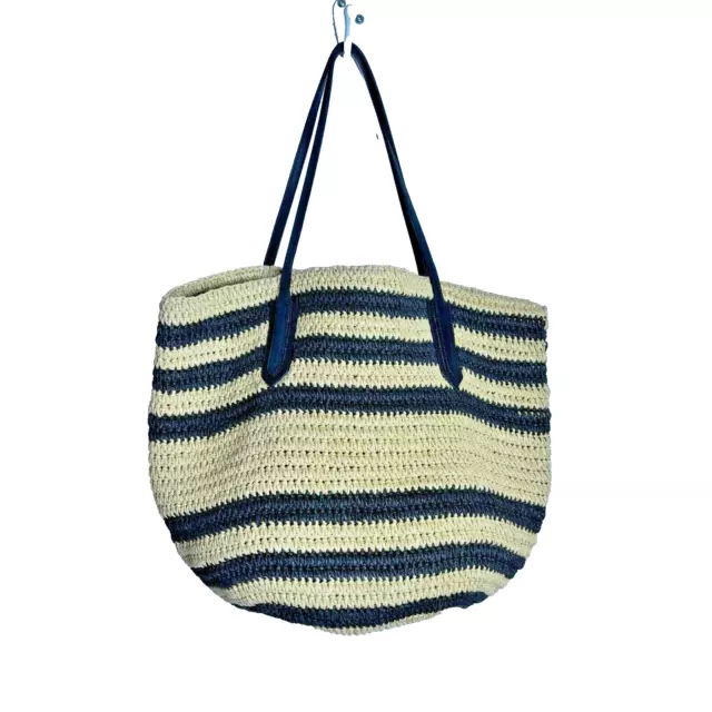 NWT J.Crew Womens Yellow Black Striped Straw Market Tote Bag Size 23"x16"