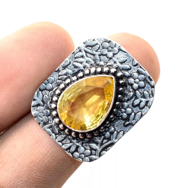 Lemon Topaz Gemstone Fashion Ethnic Gifted Silver Plated Ring Jewelry 8" PA 5507