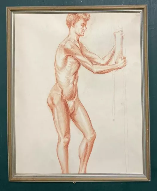 Original Mid Century Nude Drawing Sketch Study Portrait Of A Gentleman