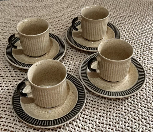 Nagoya Shokai Vintage Stoneware Coffee Cup And Saucer Set Of 4, 4196 Granite.