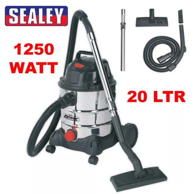 Sealey PC200SD Vacuum Cleaner Industrial Wet & Dry 20ltr 1250W/230V Stainless Dr