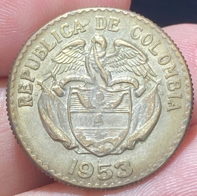 Colombia KM213 20 Centavos 1953 Silver Nice Grade Pátina