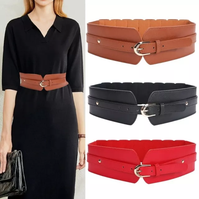 Fashion Belt for Women Dress Stretchy Wide PU Leather Waist Belt Vintage