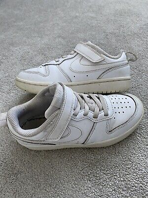 Nike Boys Childs Kids Girls Infant White Leather Trainers Shoes Size 12 EU 30