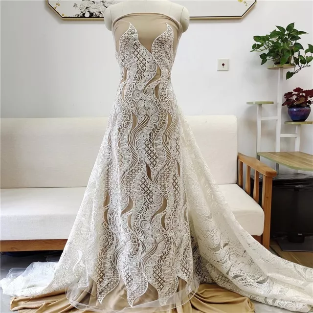 Amazon.com: Luxury Beaded Gold Lace Fabric by The Yard Blossom Embroidery  Lace Mesh for Evening Gown Wedding Dress 55 inches Width