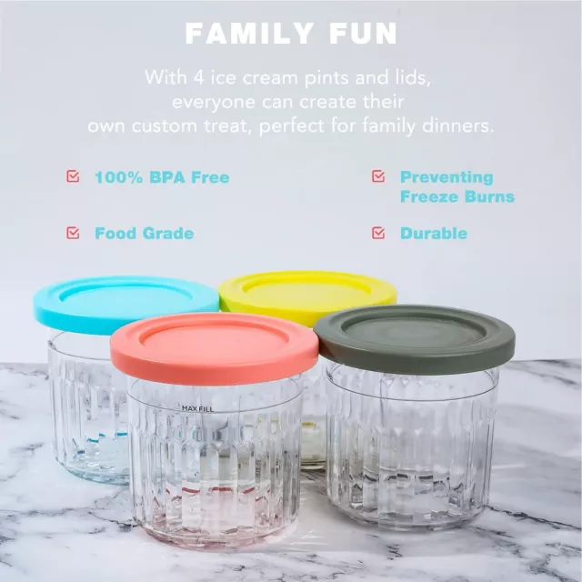 Ice Cream Pints Containers and Lids, Compatible with NC301 NC300 NC299AMZ