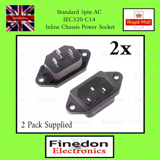 2 Qty 3pin AC IEC320 C14 Inline Chassis Power Socket Connector 10A UK Seller