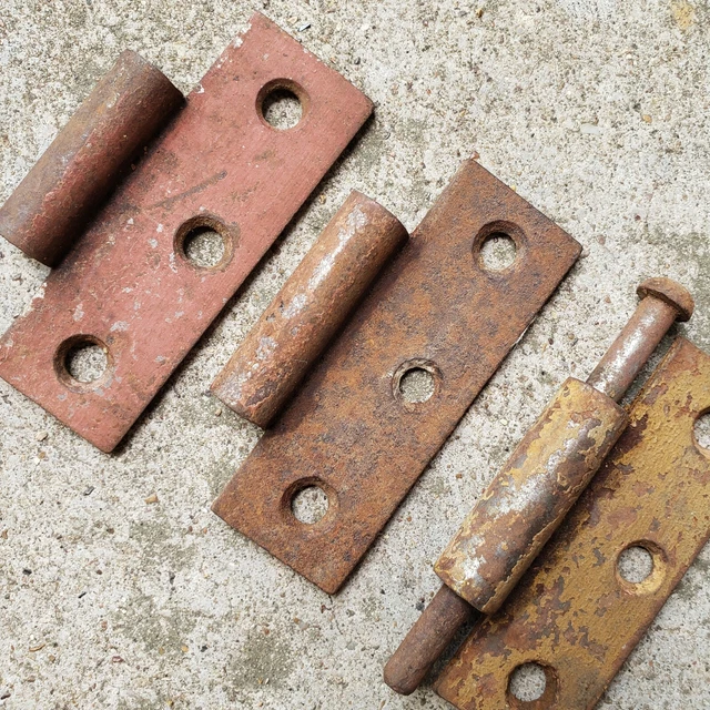 Lot of 3 Antique Vintage Door Hinges Rusty Patina Salvage 2