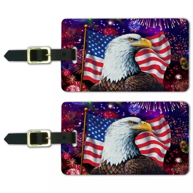 Eagle Patriotic July 4th American Flag Luggage ID Tags Cards Set of 2