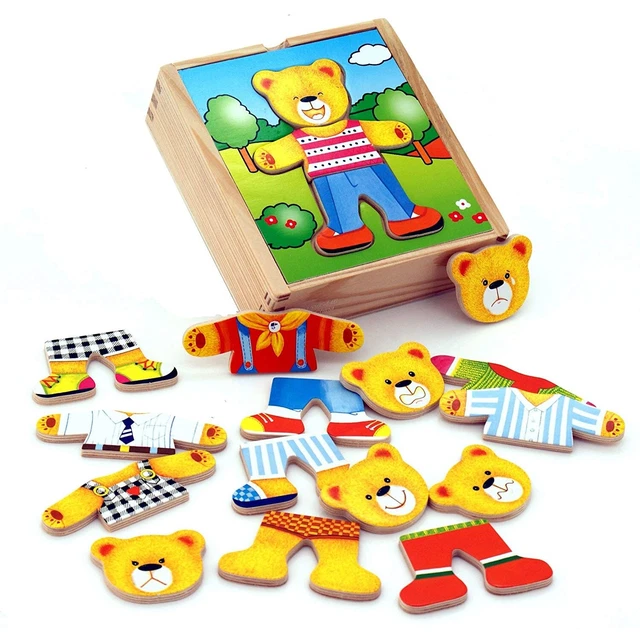 Jouet de puzzle d'art en bois de famille d'ours, jouet éducatif de