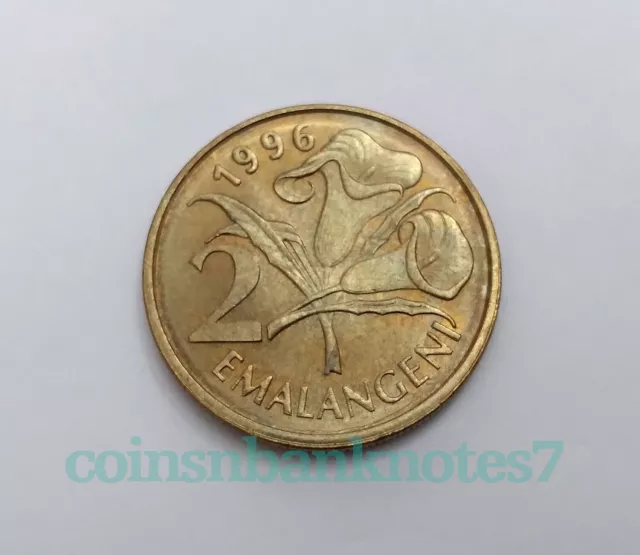 1996 Swaziland 2 Emalangeni Coin, KM46 Uncirculated/ Flower