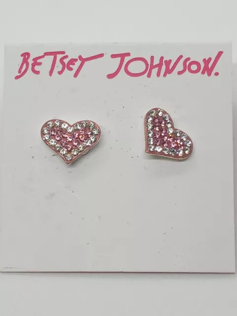 Nwt Betsey Johnson Heart Rhinestones Love Earrings Pink White Rhinestones