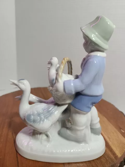 Gerold Porcelain Bavarian Figurine Boy With Goose E&R Crown, West Germany 3