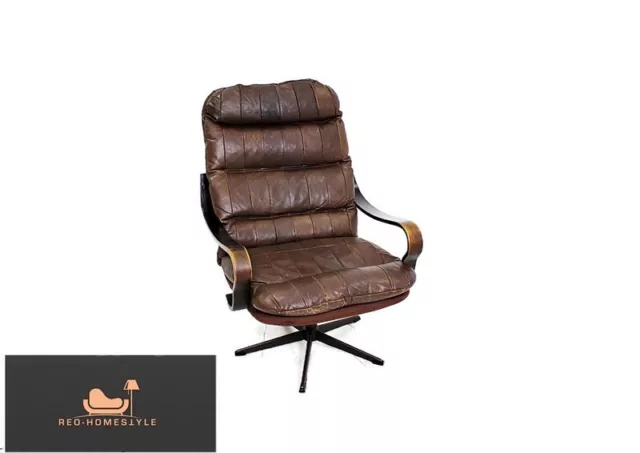 Vintage 70er Sessel Lounge Chair Leder Braun Design MID Century 60er Wohnzimmer