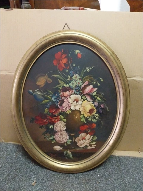 DIPINTO OLIO SU CARTONE 50 x 60 VASO DI FIORI  ANNI 50