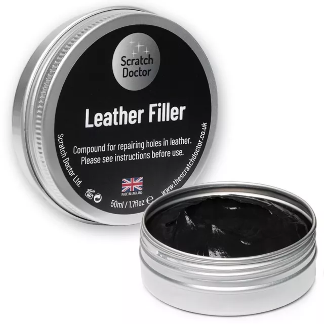 BLACK 50ml Leather Repair Filler Compound. Restore Cracks, Holes, Rips, etc