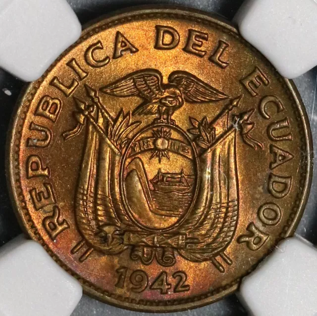 1942 NGC MS 65 Ecuador 20 Centavos Mint State BU Brass Coin (21030703C)