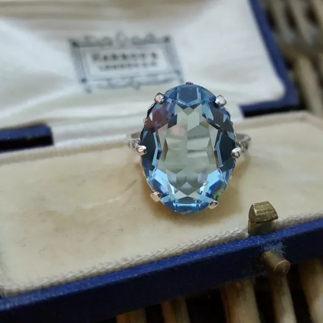 Vintage 925 Sterling Silver Ring, Large Blue Paste, 1970s, Size S US 9