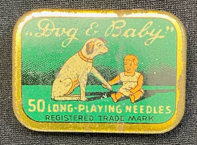 ⚜️ Originale alte Grammophon Nadeldose Dog & Baby Long Play Needles mit Inh.  ⚜️