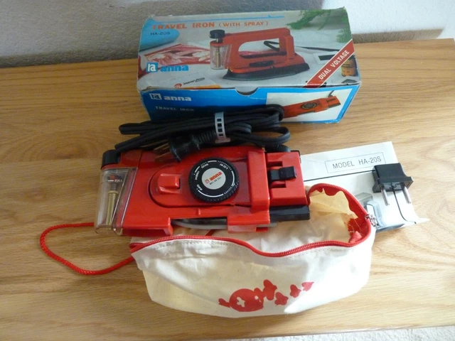 Vintage Anna Electric Travel Iron with Spray in Pouch Dual Voltage w/ Adapter