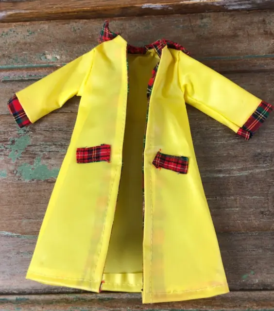 Vtg Barbie Doll Rain Coat Jacket Yellow Red Plaid Trim Cuffs Collar