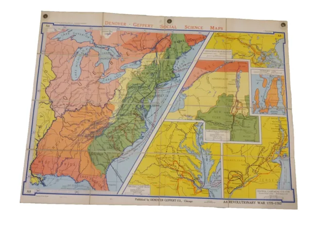 Vtg. 1963 American Revolution Denoyer-Geppert Fold-Out To Wall Map 43 X 33