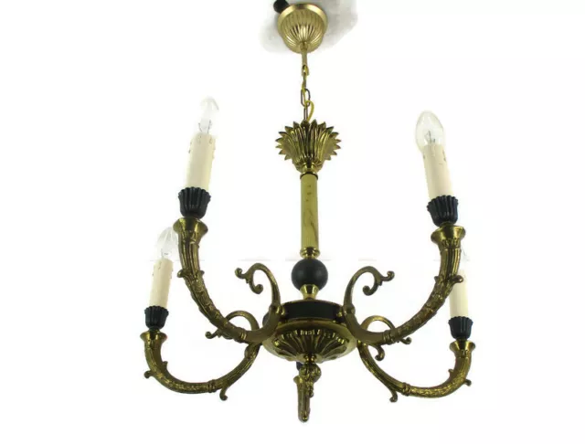 5 Arms Lights Pan Chandelier Revival French Empire Green Toleware Small