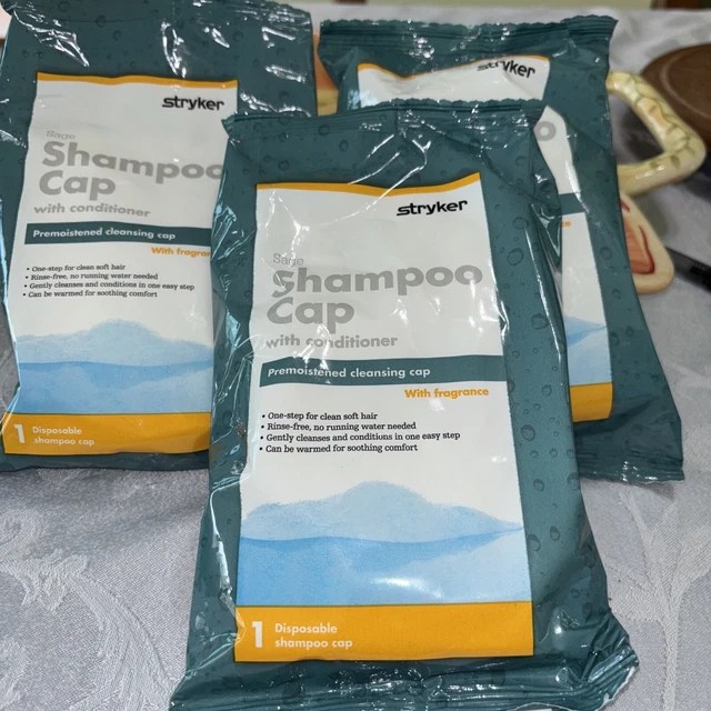 NEW STRYKER SAGE Shampoo Cap with Conditioner No Rinse, Pack of 3