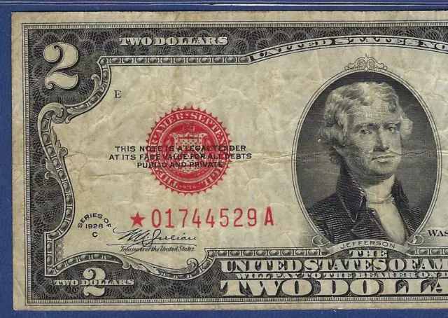 "Key" Note  1928C $2  Red-Seal  ♚Star♚  ♚Star♚ Pmg Vf 25